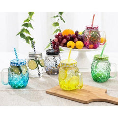 Mason Jar Mugs with Handle and Straws Drinking Glass Kitchen Tools Serving  Set 6