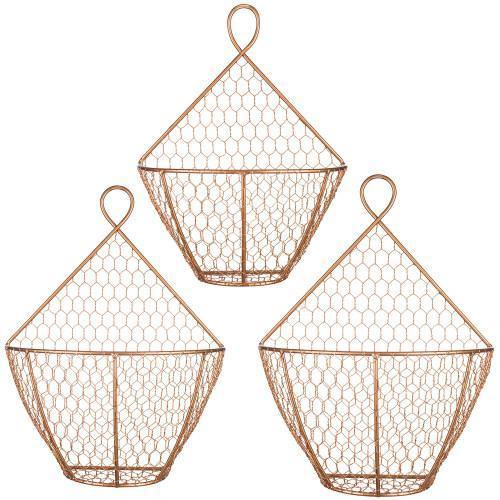 Copper Metal Wire Wall Hanging Produce Baskets, Set of 3 - MyGift