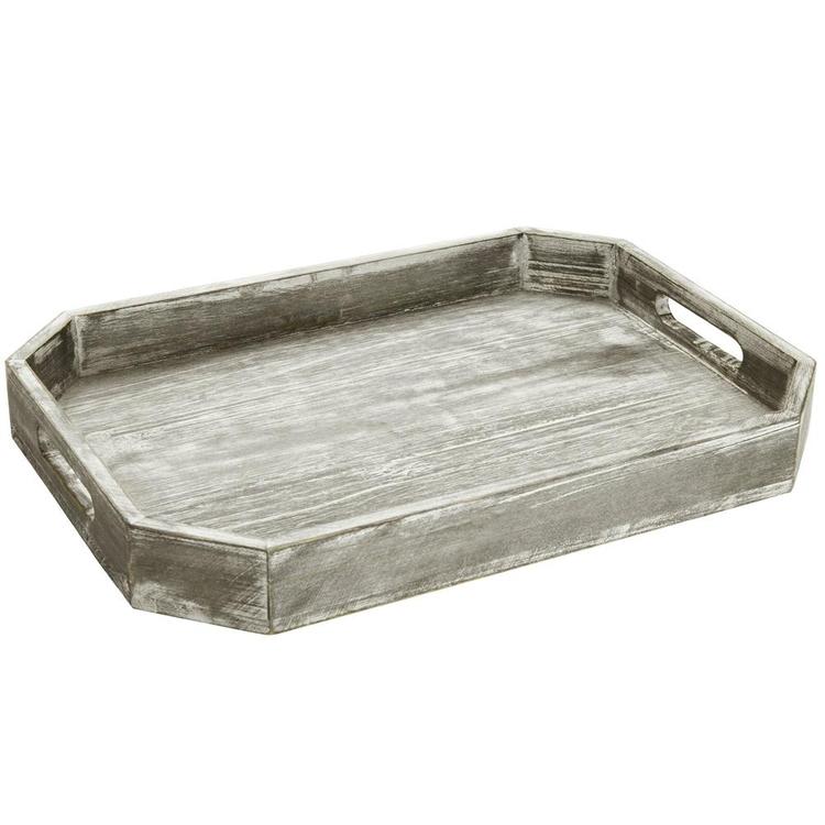 Country Rustic Wood Serving Tray with Cutout Handles and Angled Edges - MyGift Enterprise LLC