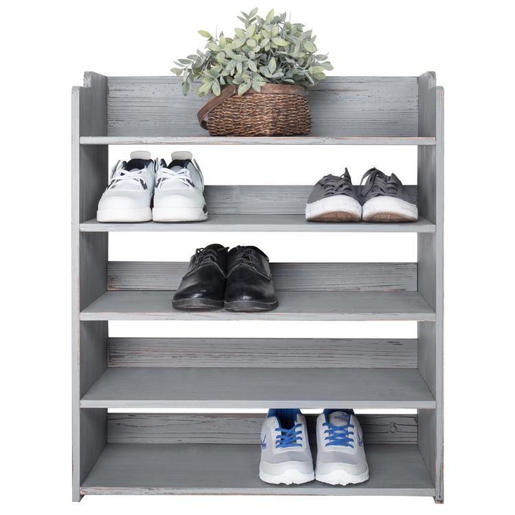 Rustic Torched Wood Wall Mounted/Freestanding Entryway Shoe Rack