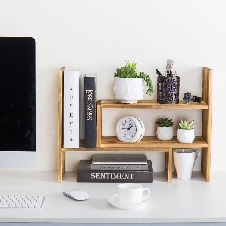 Dark Brown Wood Adjustable Desktop Storage Display Rack - MyGift Enterprise LLC