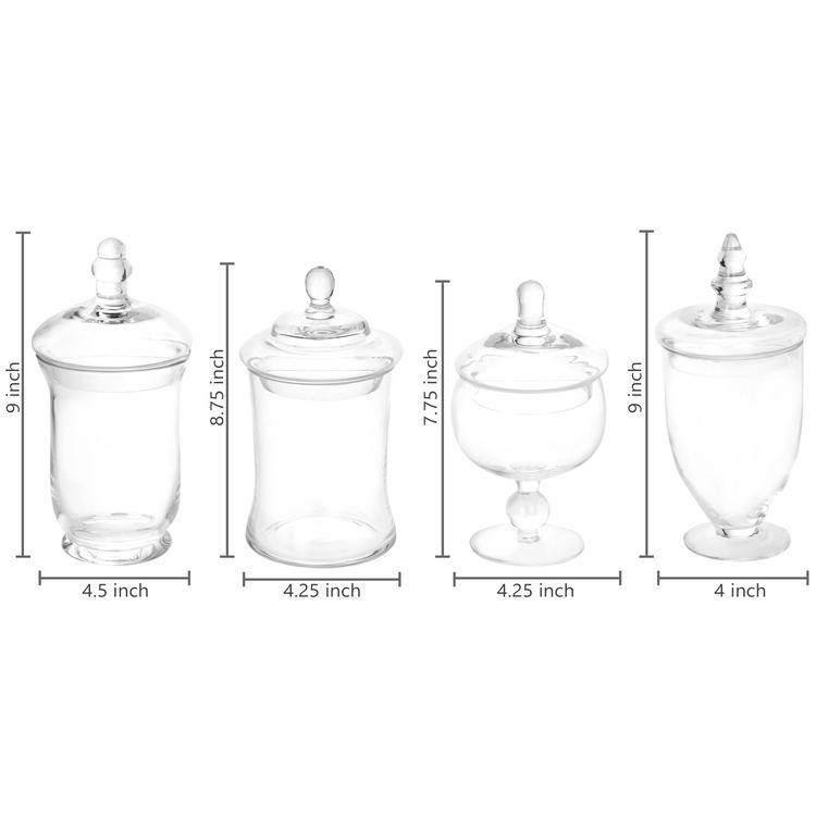 MyGift Set of 4 Glass Apothecary Jars Set, Clear Candy Jars with Lids