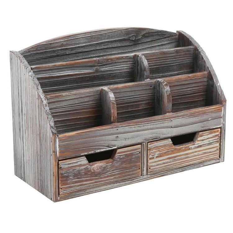 Distressed Desk Organizer in Dark Wood Finish - MyGift