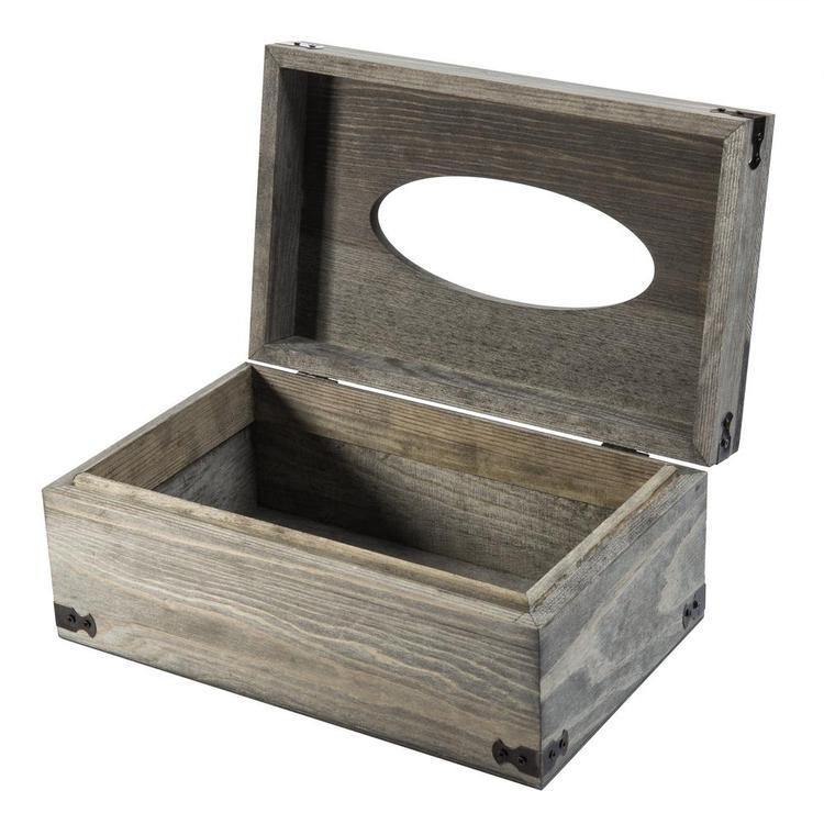 Distressed Wood Tissue Box Holder with Hinged Lid - MyGift