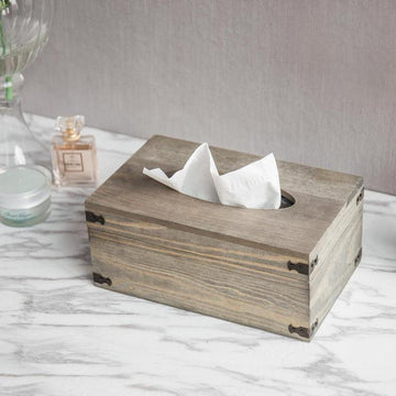 Rectangular Distressed Wood Tissue Box Holder with Hinged Lid – MyGift