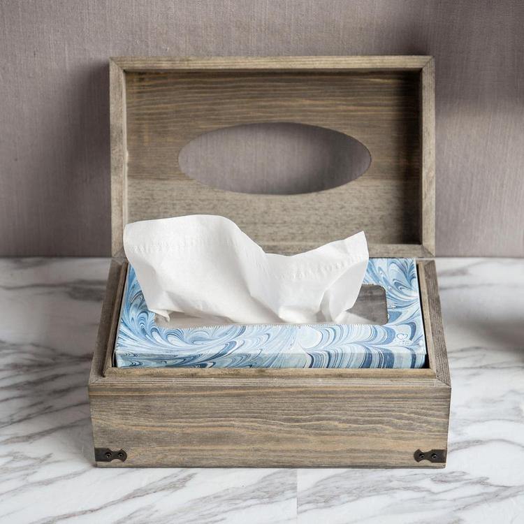 Distressed Wood Tissue Box Holder with Hinged Lid - MyGift