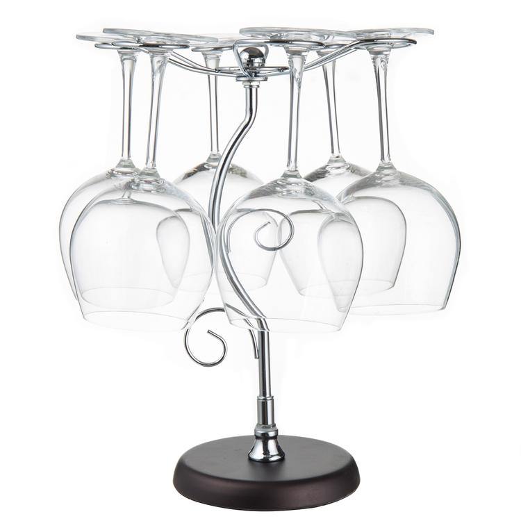 Elegant 6 Hook Silver Chrome Tone Metal Wine Glass Holder Stand Stemware Rack - MyGift