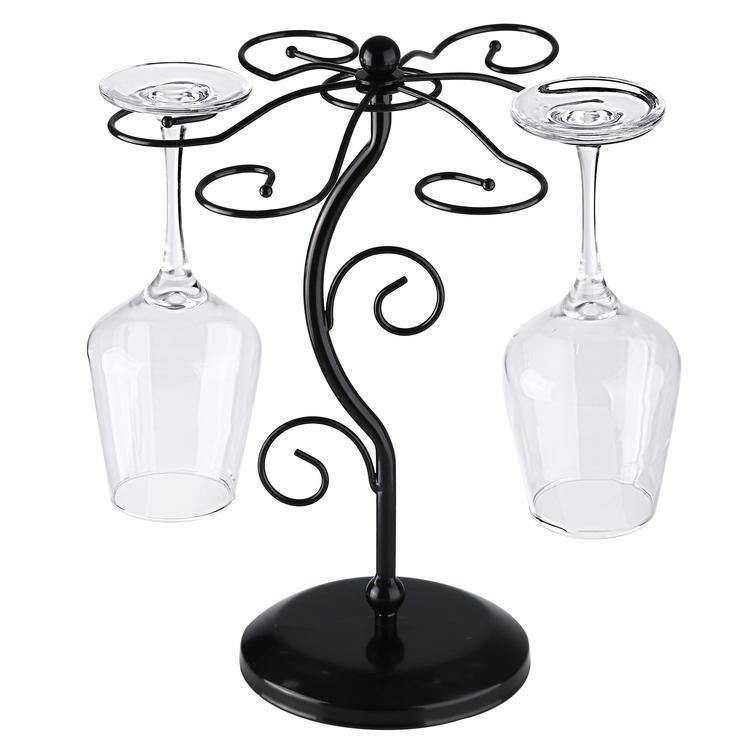 Elegant 6 Hook Silver Chrome Tone Metal Wine Glass Holder Stand Stemware Rack - MyGift