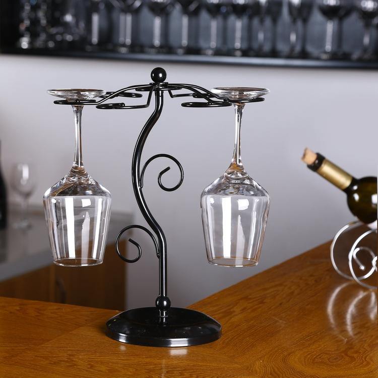 Elegant 6 Hook Silver Chrome Tone Metal Wine Glass Holder Stand Stemware Rack - MyGift