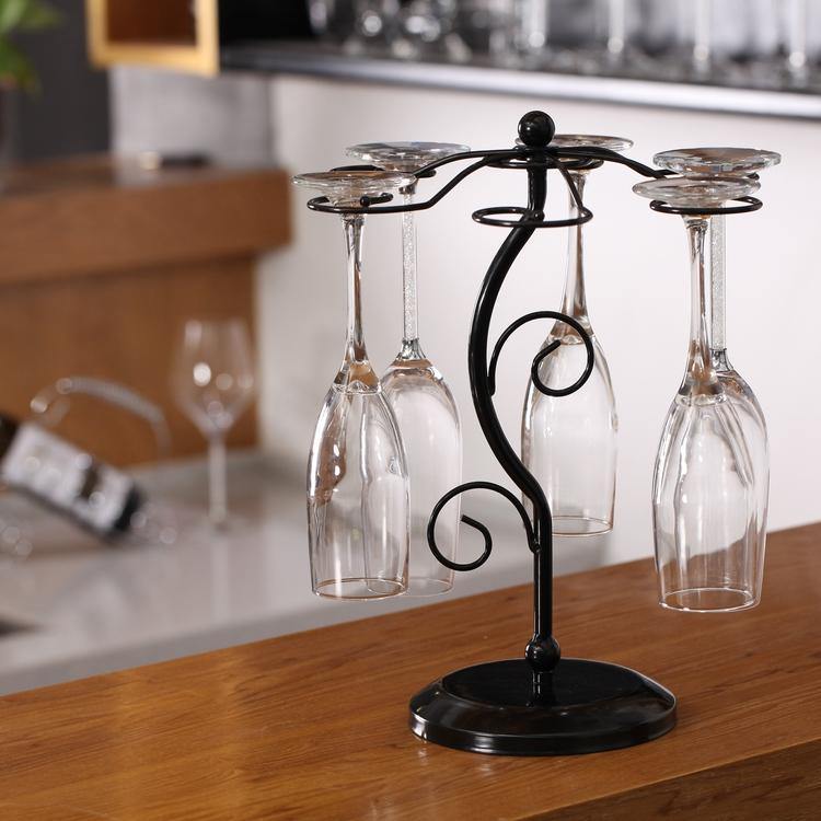 Elegant 6 Hook Silver Chrome Tone Metal Wine Glass Holder Stand Stemware Rack - MyGift