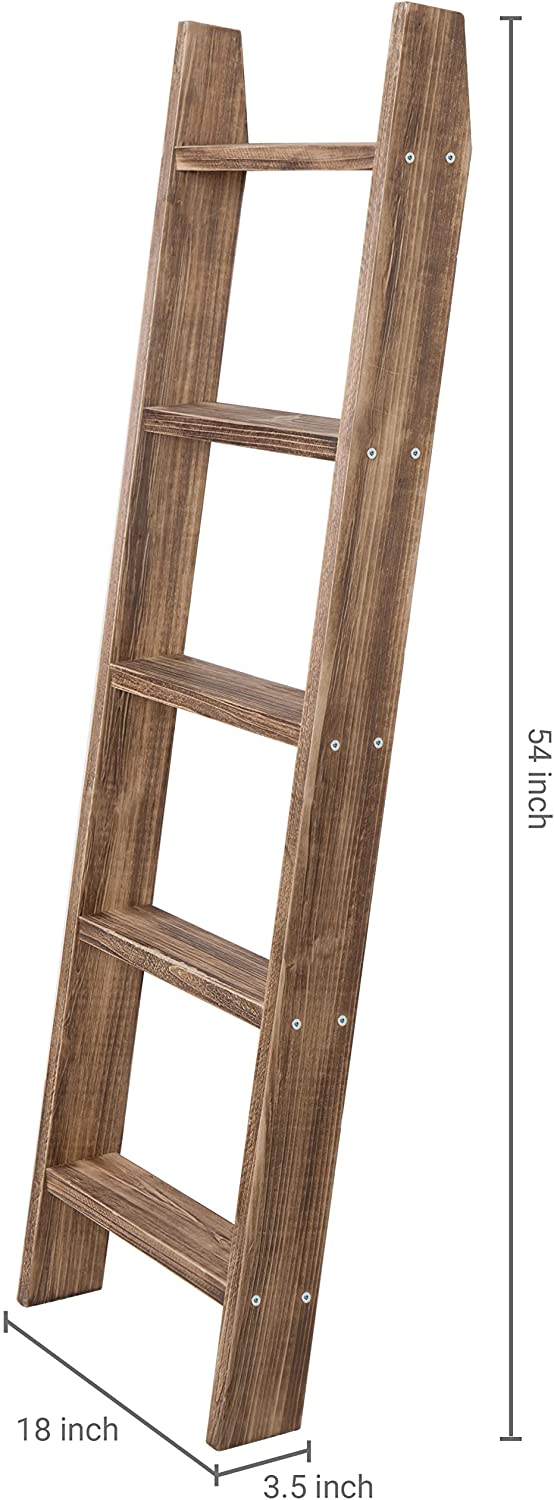 Dark Brown Wood Towel Ladder Rack-MyGift