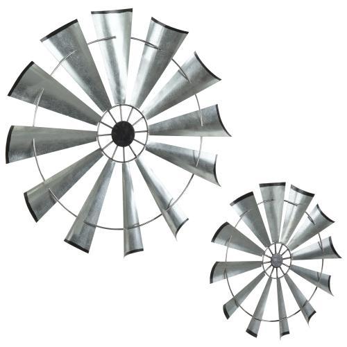 Farmhouse Galvanized Metal Windmill Wall Sculptures