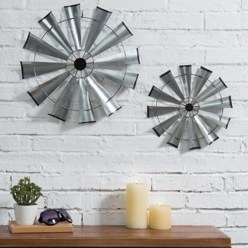 Farmhouse Galvanized Metal Windmill Wall Sculptures