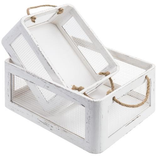 White Vintage Wood Nesting Shelf Baskets, Organizer Storage Crates wit –  MyGift