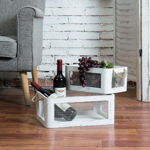 Farmhouse White Wood Storage Crates