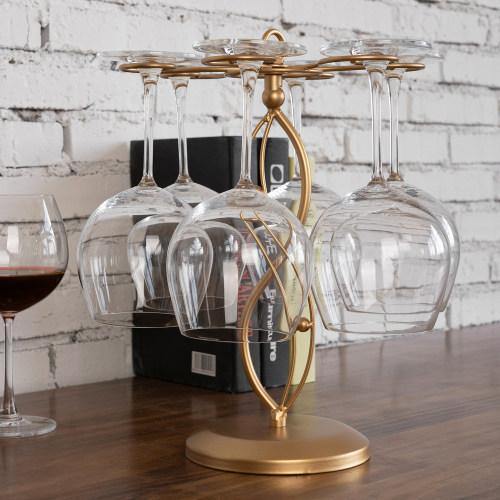 Gold Tone Metal Tabletop Wine Glass Storage Rack, Scroll-work Design - MyGift