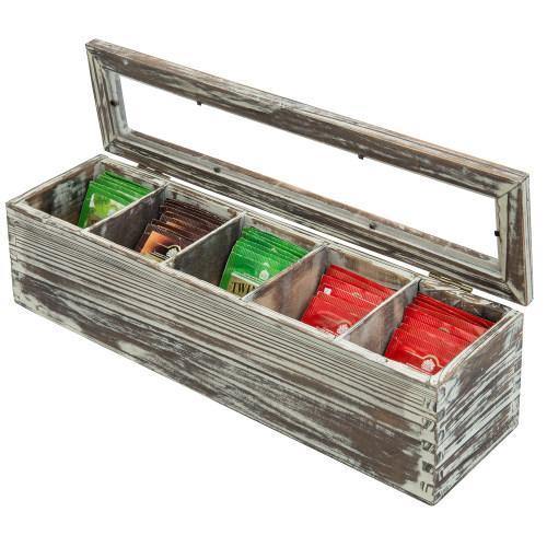 Gray Solid Wood 5-Compartment Tea Bag Box - MyGift