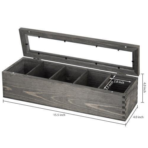 Gray Solid Wood 5-Compartment Tea Bag Box - MyGift