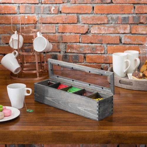 Gray Solid Wood 5-Compartment Tea Bag Box - MyGift