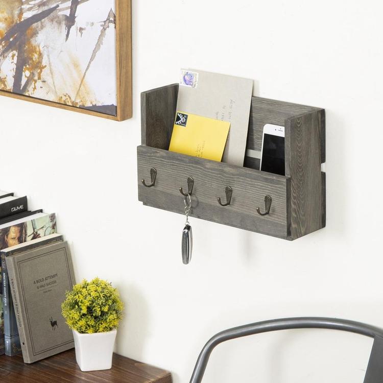 Wall mail holder with best sale key hooks