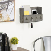 Rustic Gray Wood Wall Mounted Mail Organizer with 4 Key Hooks - MyGift Enterprise LLC