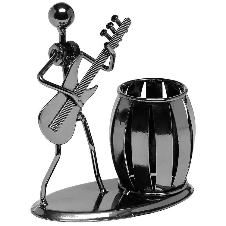 Decorative Gun Metal Gray Guitar Rocker Design Office Supply Desktop Stand - MyGift Enterprise LLC