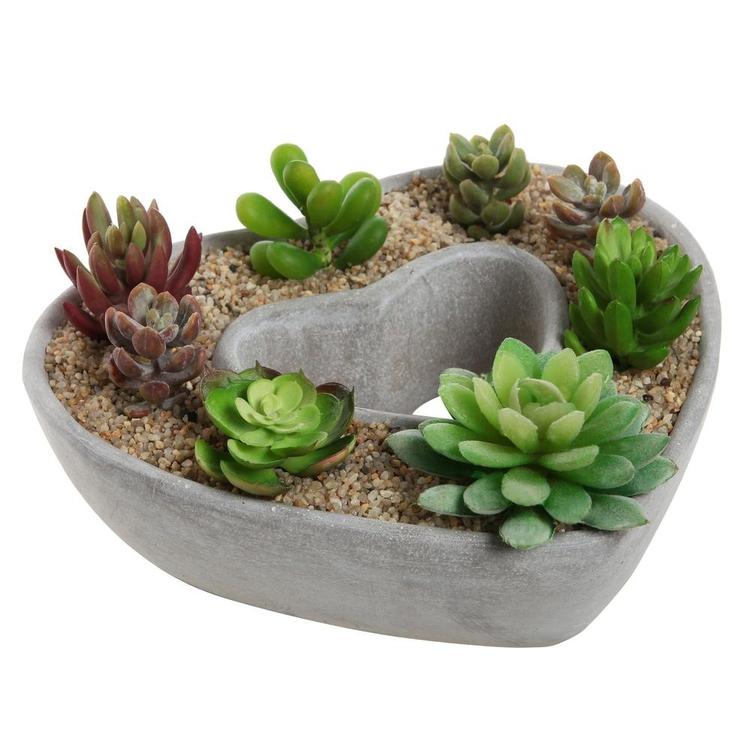 Cut Out Heart Shaped Design Gray Cement Outdoor Planter Pot - MyGift Enterprise LLC