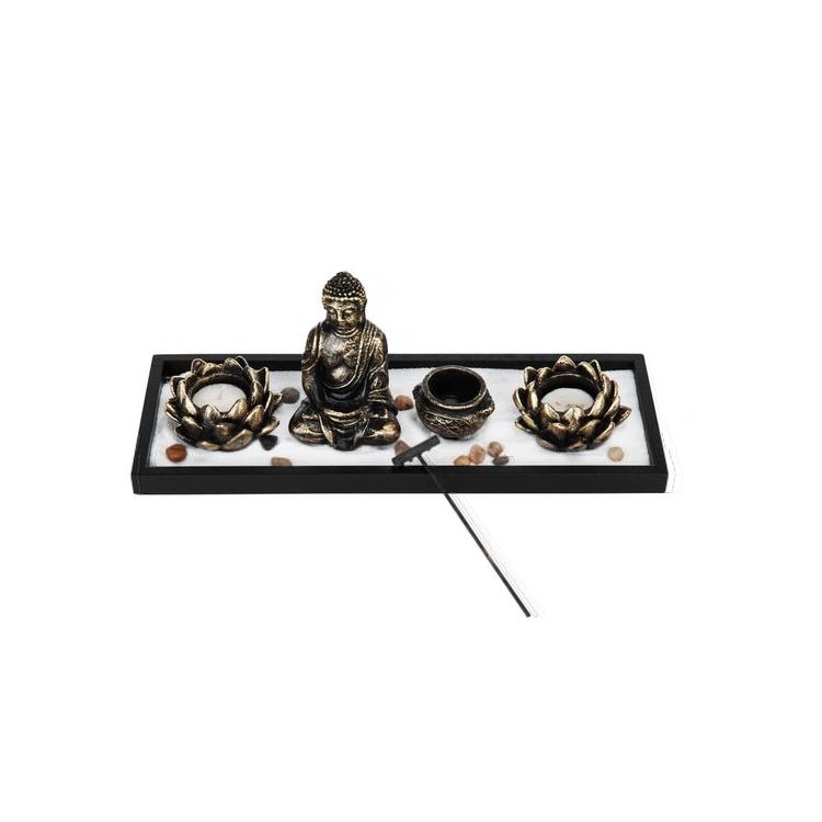 Home Zen Garden Set - Buddha Statue / Lotus Tea Light Candle Holder / Incense Burner Holder - MyGift Enterprise LLC