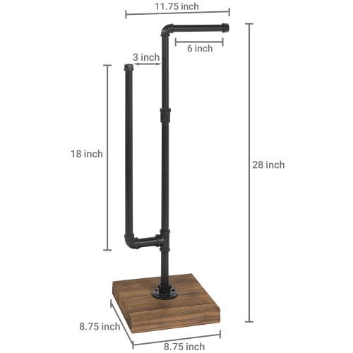 Toilet Paper Holder Stand:Industrial Cast Iron Pipe with Stained Wood  28x15.75