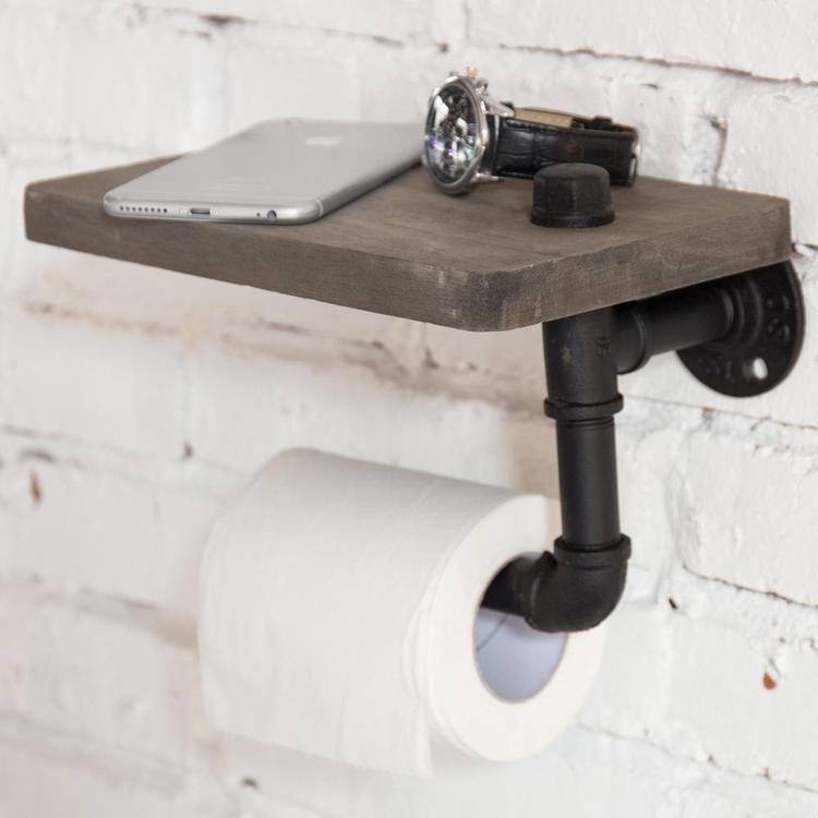 Paper Towel Holder w/ Shelf Wall-Mount Toilet Paper Holder Industrial Pipe