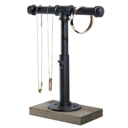 Industrial Pipe Jewelry Stand with Gray Wood Base - MyGift