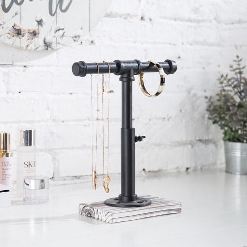 Industrial Pipe Jewelry Stand with Whitewashed Wood Base - MyGift