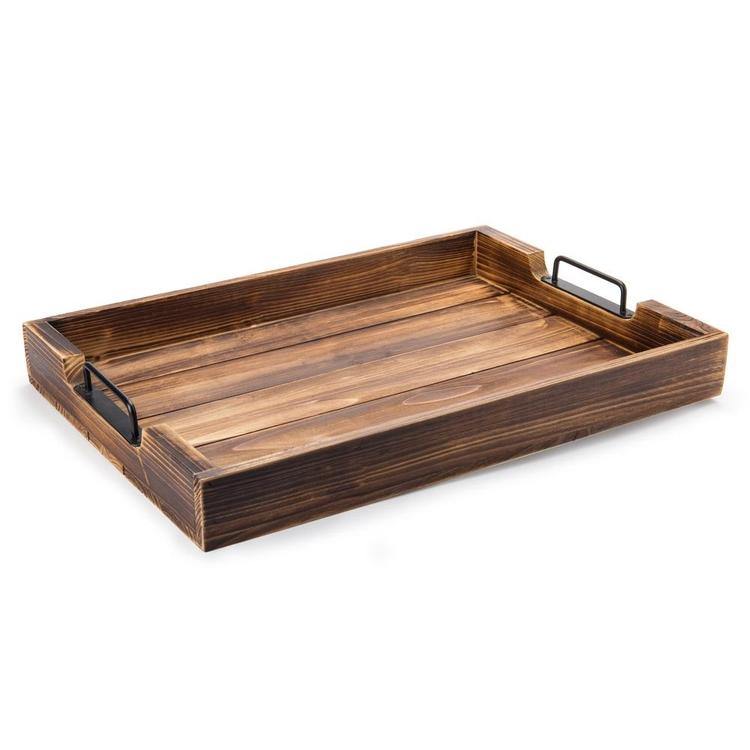 Industrial Wood Serving Tray with Metal Handles - MyGift