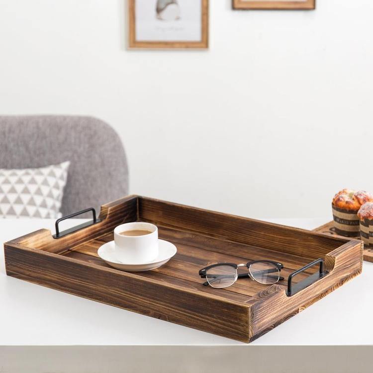 Industrial Wood Serving Tray with Metal Handles - MyGift