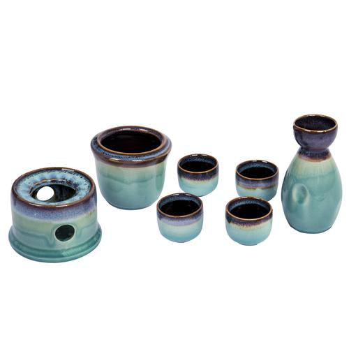 Japanese Style Ceramic Sake Serving Gift Set with Warmer, 7 Pcs, Purple - MyGift Enterprise LLC