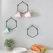 Wall Mounted 3-Hook Modern Matte Black Geometric Metal Mug Rack Holder, Set of 3 - MyGift Enterprise LLC