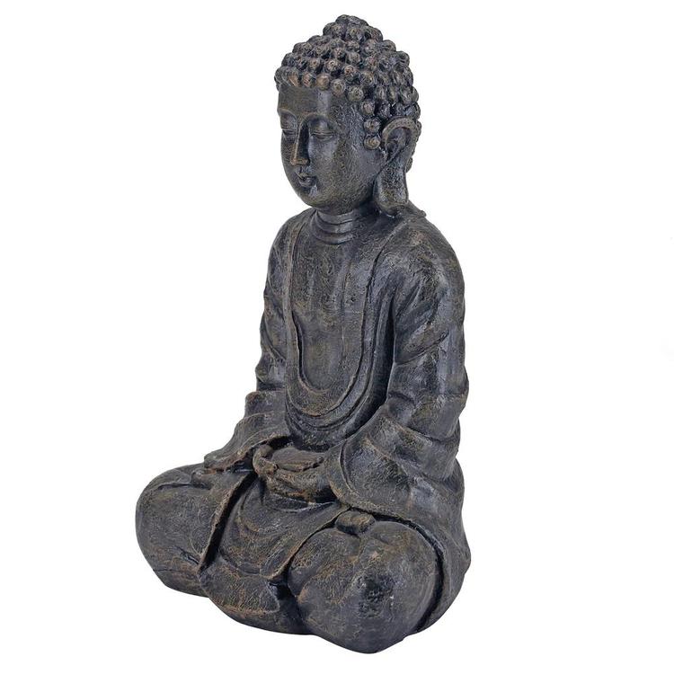 12 Inch Meditating Seated Buddha Statue Figurine with Rustic Gray Finish - MyGift Enterprise LLC