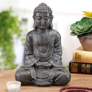 12 Inch Meditating Seated Buddha Statue Figurine with Rustic Gray Finish - MyGift Enterprise LLC