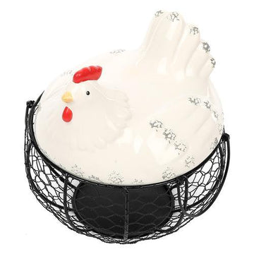 Ceramic Chicken Egg Storage | Mesh Wire Egg Basket with Chicken Top ...