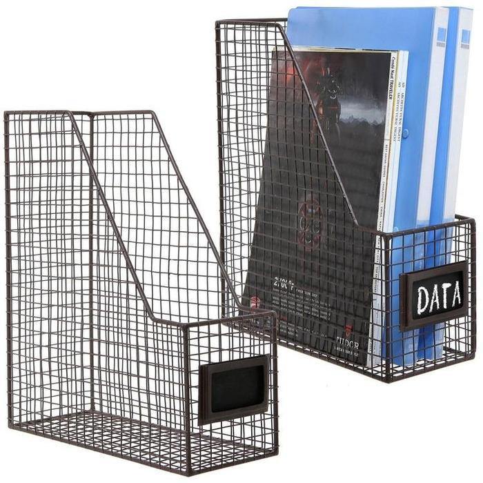 Metal Mesh Magazine Holder with Chalkboard Labels, Set of 2 - MyGift