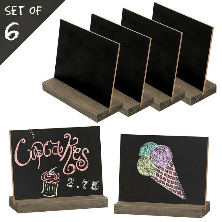 Mini Tabletop Chalkboard Signs with Rustic Wood Stands, 5 x 6-inch, Set of 6 - MyGift Enterprise LLC