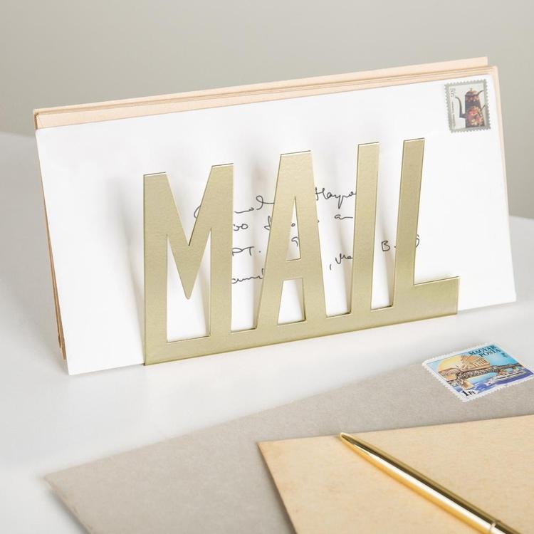 Modern Brass-Tone Metal Cutout-Design MAIL Holder - MyGift Enterprise LLC