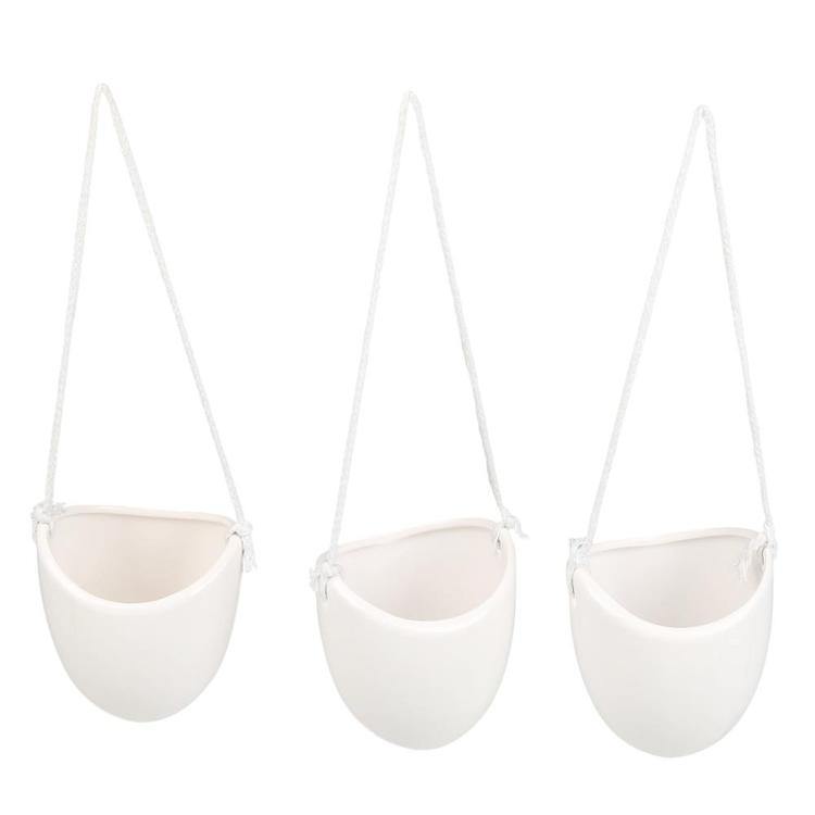 Modern Ceramic Hanging Succulent Planter Pots, Set of 3, White - MyGift