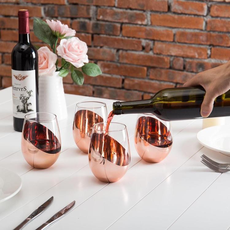 MyGift Modern Brass Long Stemmed Wine Glasses for White or Red