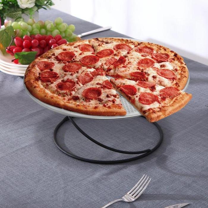 Modern Metal Pizza Tray Serving Platter Stand, Black, Set of 2 - MyGift Enterprise LLC