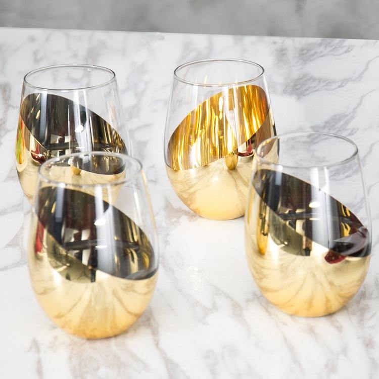 Modern Stemless Brass Wine Glasses, Set of 4 – MyGift