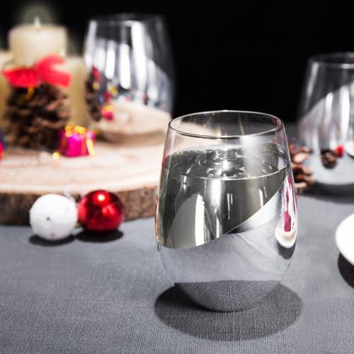 Modern Tilted Silver Stemless Wine Glasses, Set of 4 - MyGift