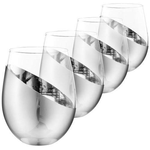 Modern Tilted Silver Stemless Wine Glasses, Set of 4 - MyGift