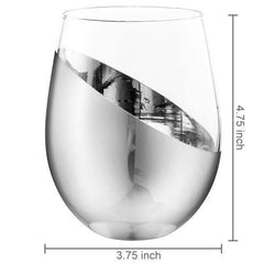 Modern Tilted Silver Stemless Wine Glasses, Set of 6