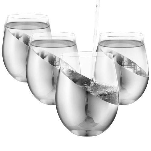 Modern Tilted Silver Stemless Wine Glasses, Set of 4 - MyGift